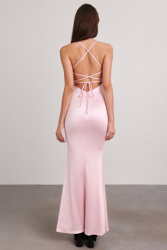 UO Butterfly Kisses Lace-Up Open Back Satin Maxi Dress #3