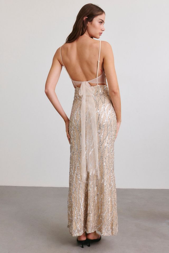 UO Ophelia Deco Sequin Side-Slit Maxi Dress #3