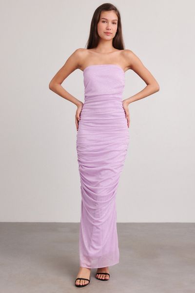 UO Lavender Dreams Shimmer Mesh Strapless Maxi Dress