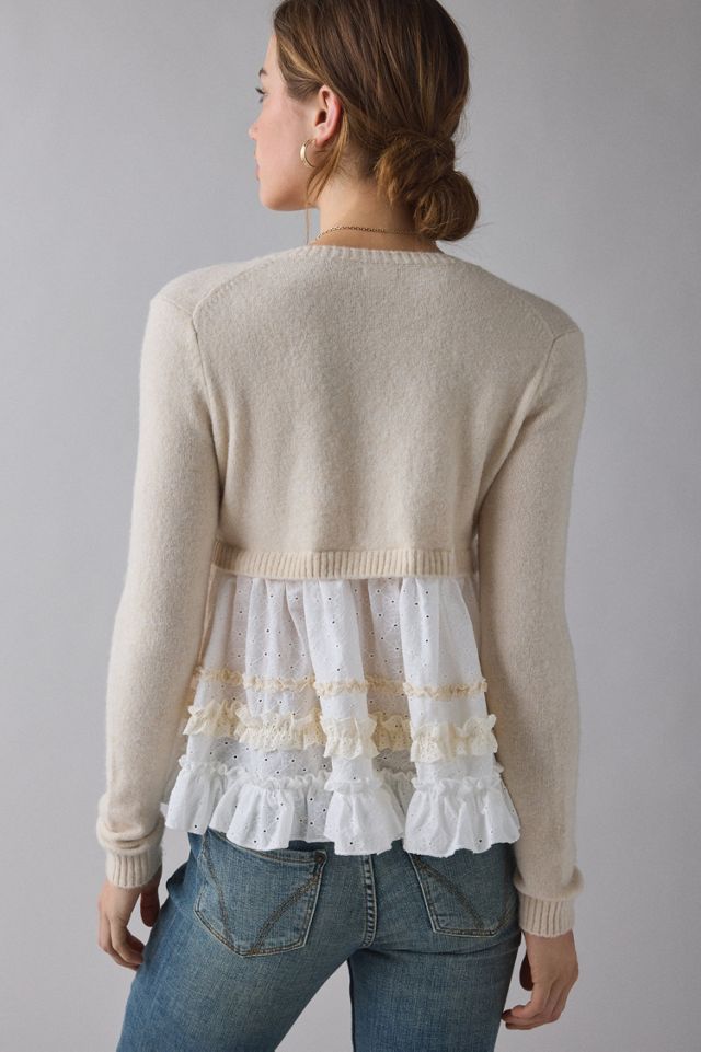 Monical Mixed Media Ruffle Peplum Cardigan #1