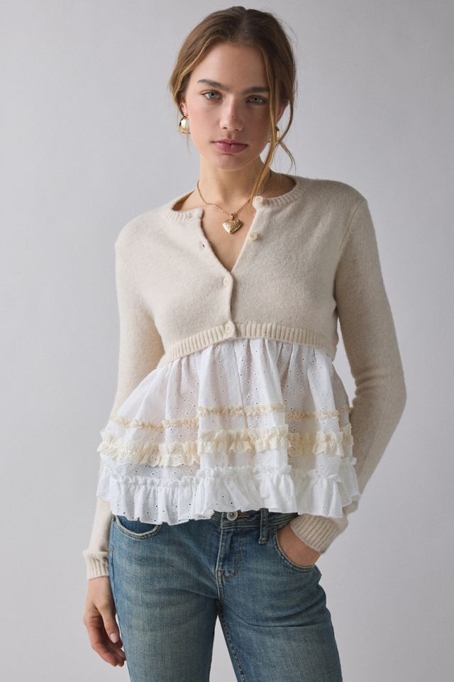 Monical Mixed Media Ruffle Peplum Cardigan #2