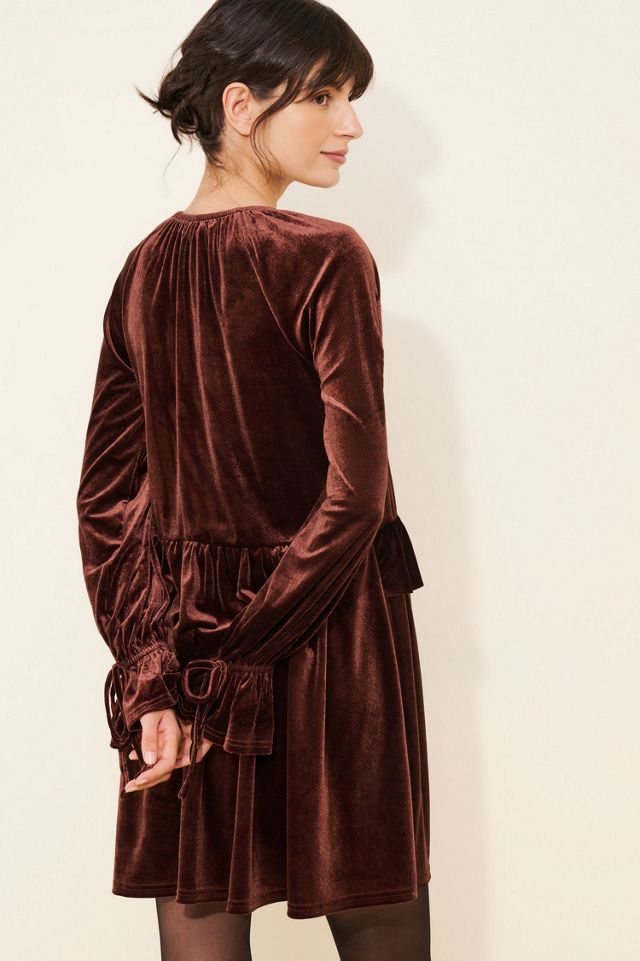 Glamorous Velvet Long-Sleeve Ruffle Mini Dress #1