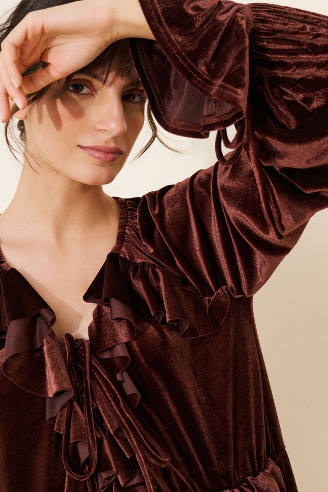 Glamorous Velvet Long-Sleeve Ruffle Mini Dress #2