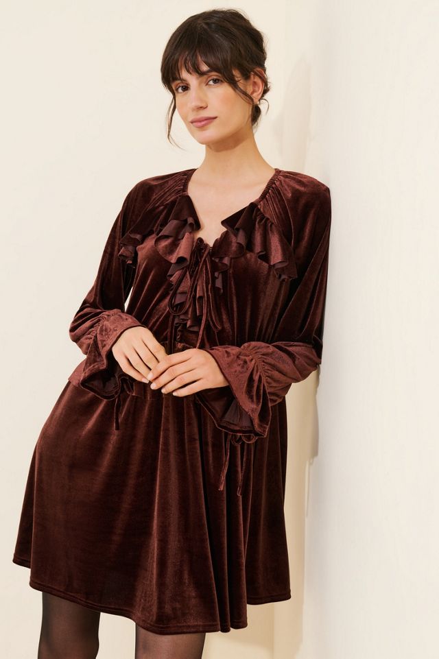 Glamorous Velvet Long-Sleeve Ruffle Mini Dress #3