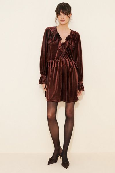 Glamorous Velvet Long-Sleeve Ruffle Mini Dress