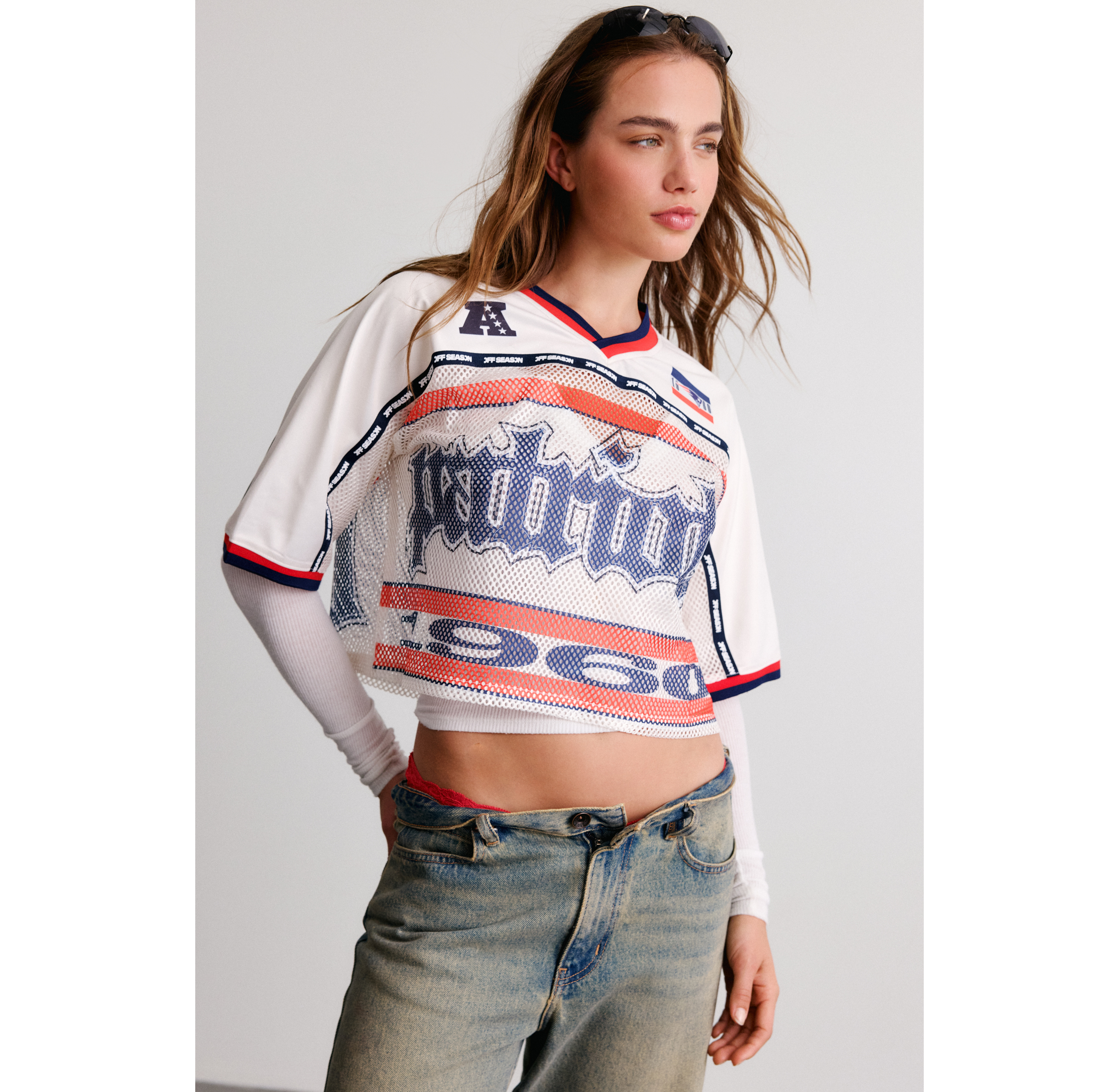 Off Season NFL Cropped V-Neck Mesh Jersey