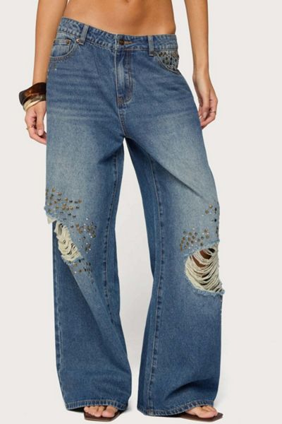 Edikted Eunia Studded Low Rise Baggy Jeans