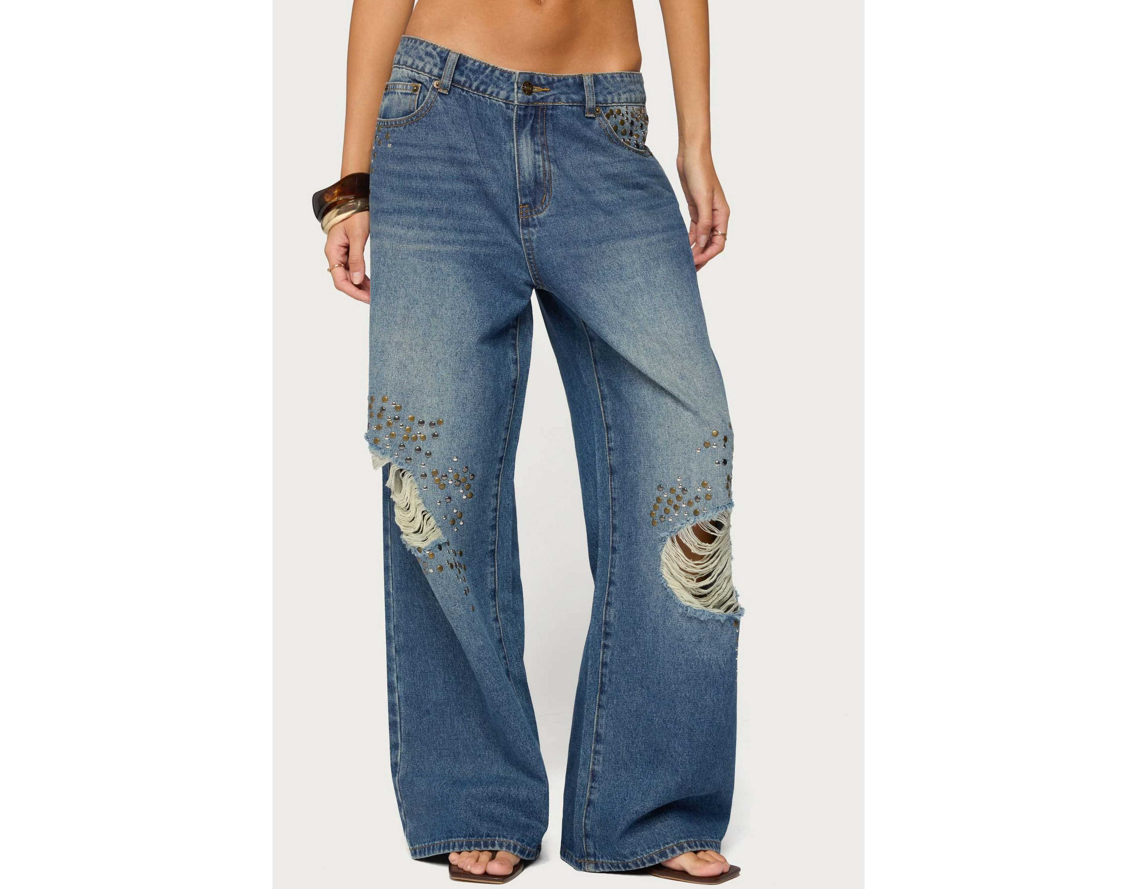 Edikted Eunia Studded Low Rise Baggy Jeans