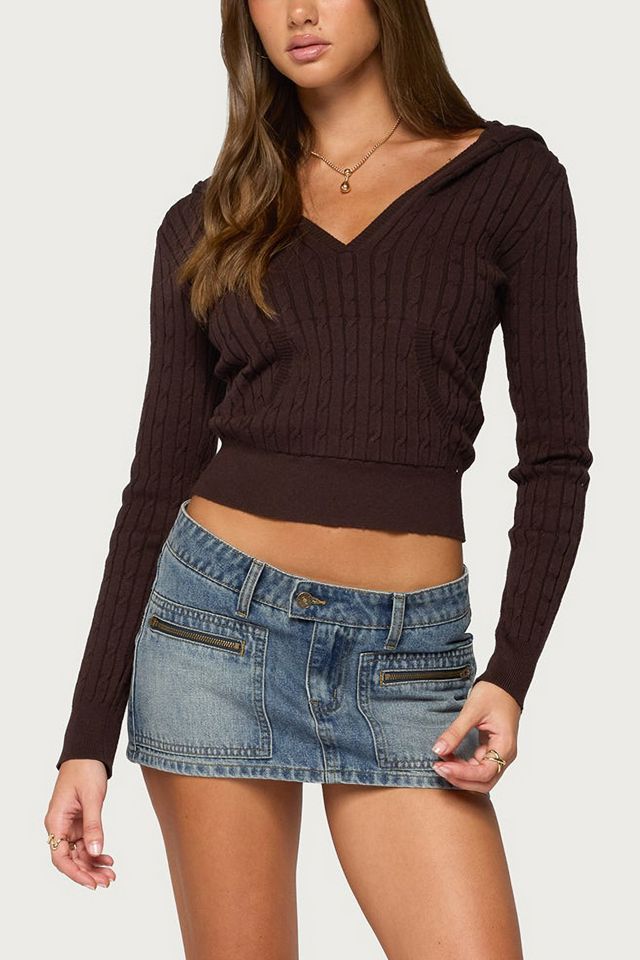 Edikted Kimani Cable Knit Hooded Sweater #3