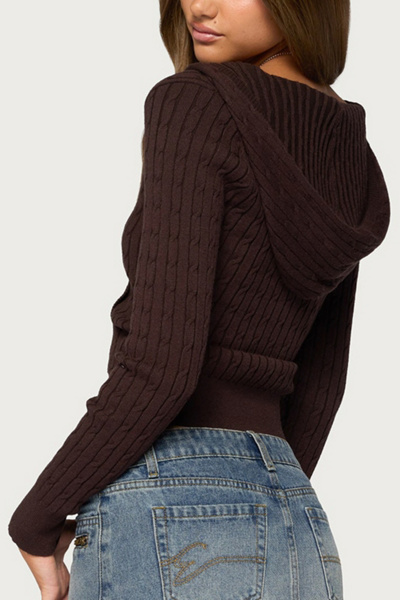 Edikted Kimani Cable Knit Hooded Sweater