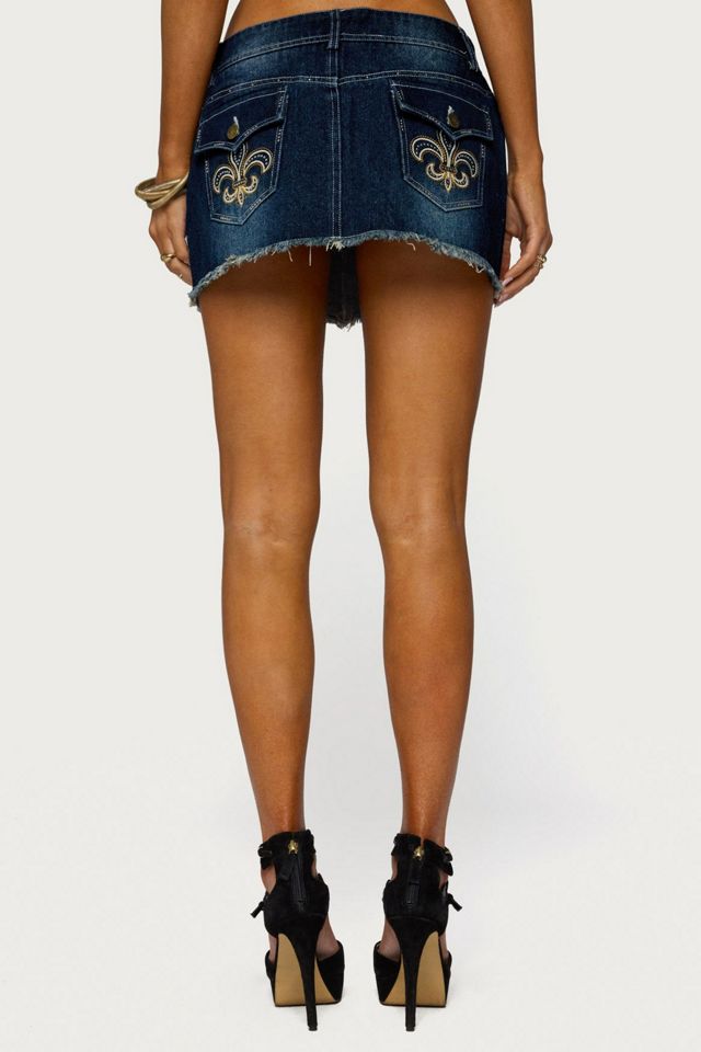 Edikted Dreya Embroidered Pocket Denim Mini Skirt #4