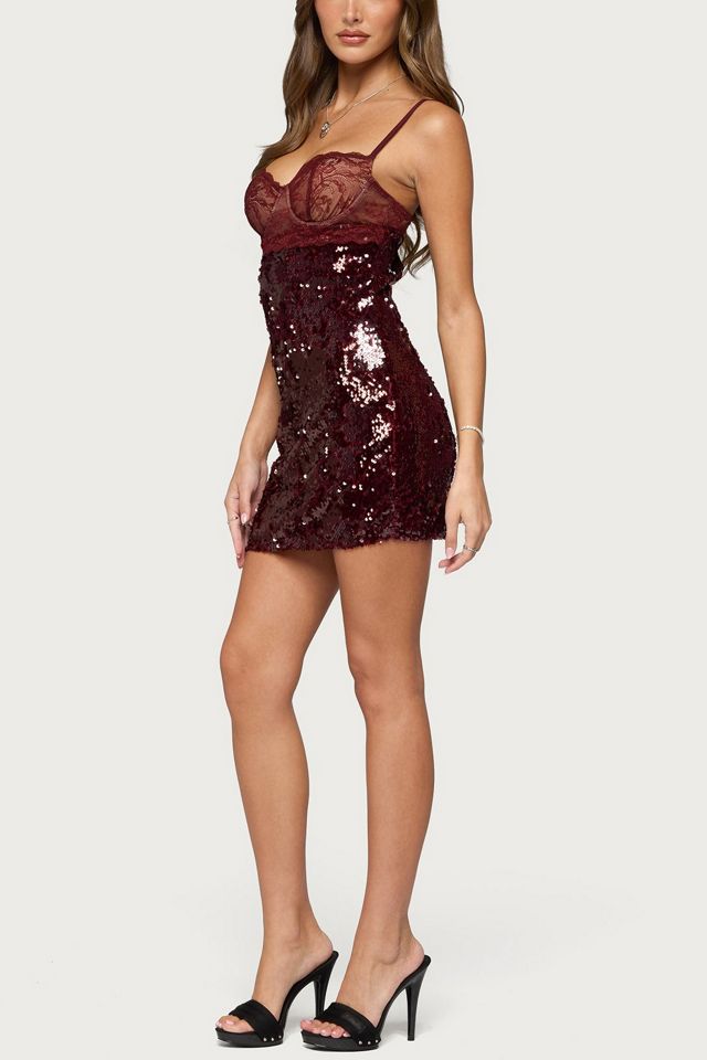 Edikted Airi Sequin Lacey Cupped Mini Dress #1
