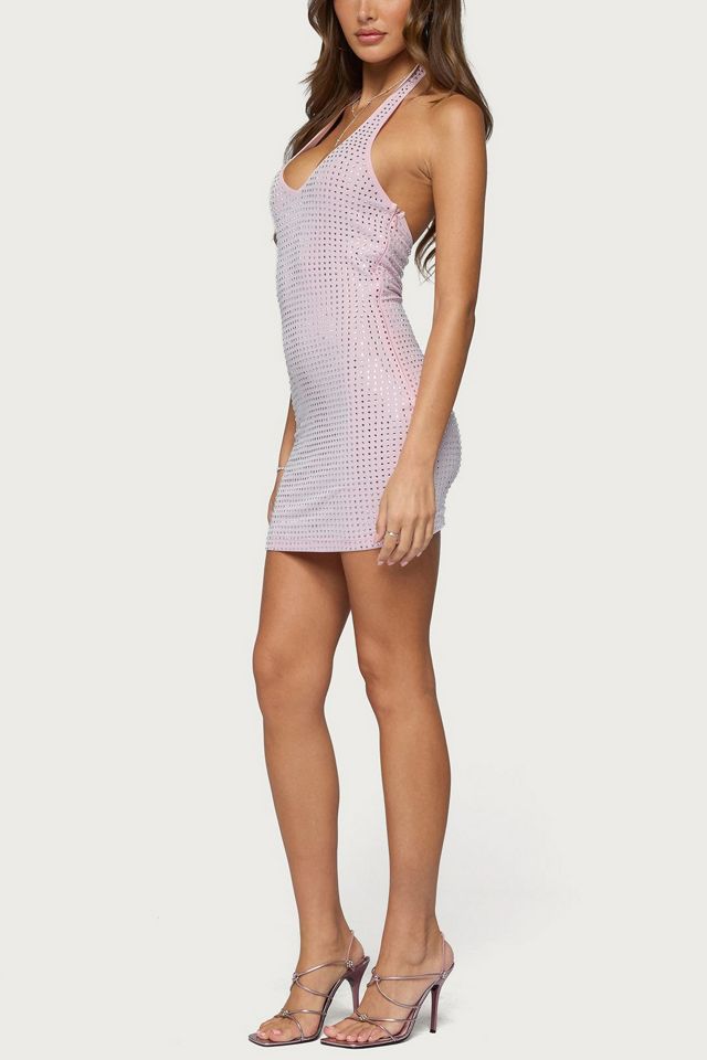 Edikted Avea Rhinestone Mesh Halter Mini Dress #1