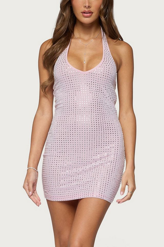 Edikted Avea Rhinestone Mesh Halter Mini Dress #2