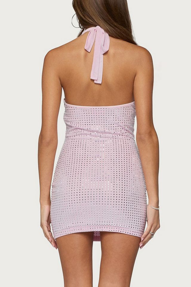 Edikted Avea Rhinestone Mesh Halter Mini Dress #3