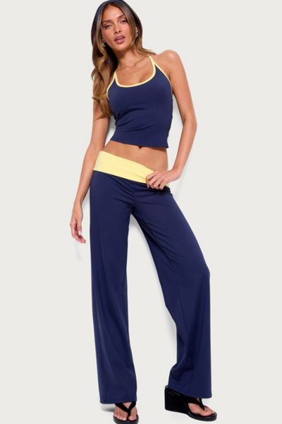 Edikted Dayna Contrast Foldover Straight Leg Pants