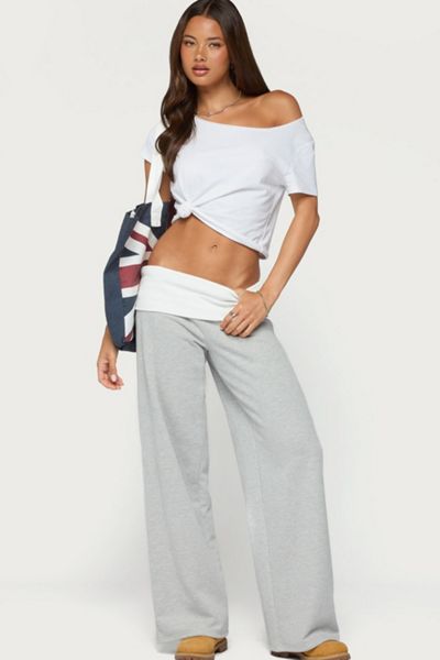 Edikted Idha Contrast Foldover Baggy Sweatpants