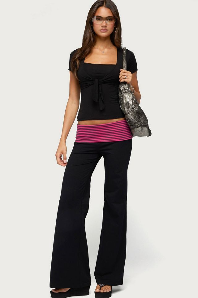 Edikted Maci Striped Foldover Pants #1