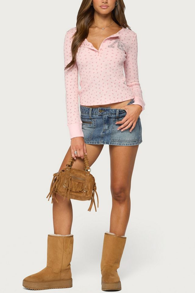 Edikted 76 Rhinestone Floral Henley Top #1