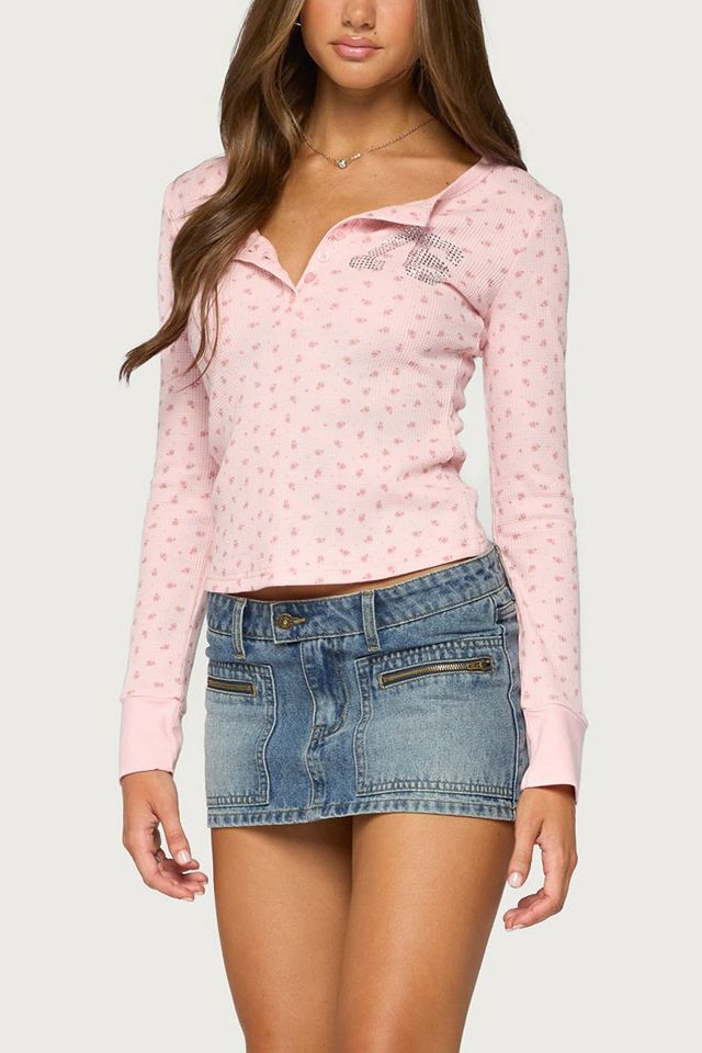 Edikted 76 Rhinestone Floral Henley Top #3