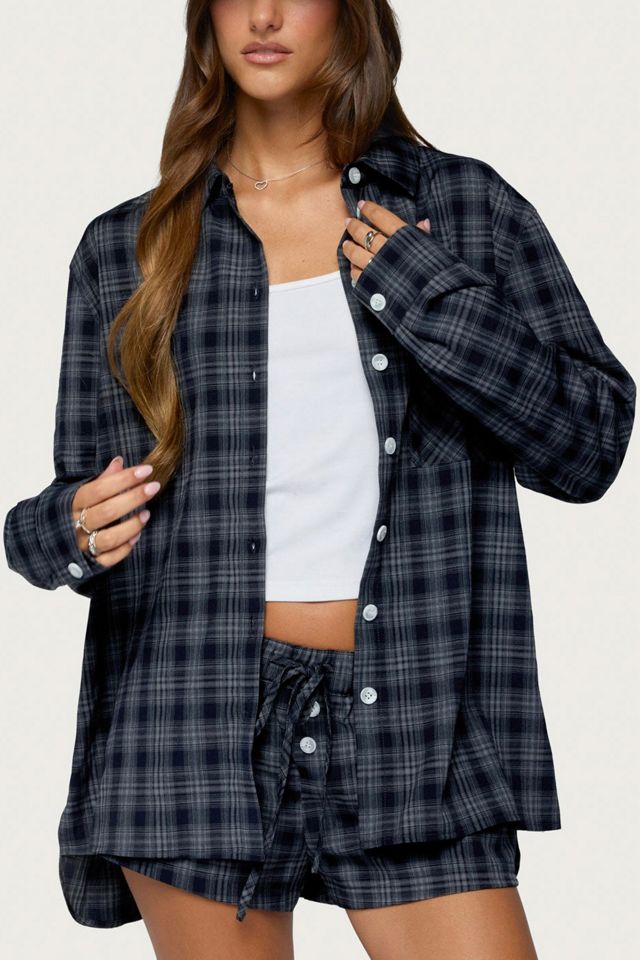 Edikted Alessa Plaid Button Up Long Sleeve Top #2