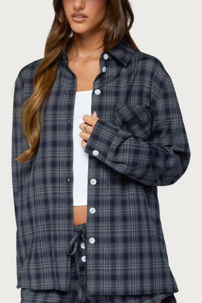 Edikted Alessa Plaid Button Up Long Sleeve Top