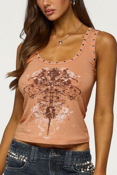 Edikted Demea Studded Graphic Tank Top