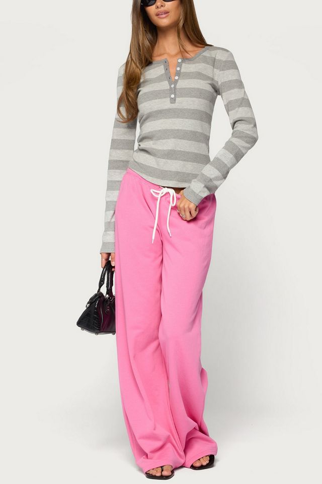 Edikted Dea Striped Long Sleeve Henley T Shirt #1