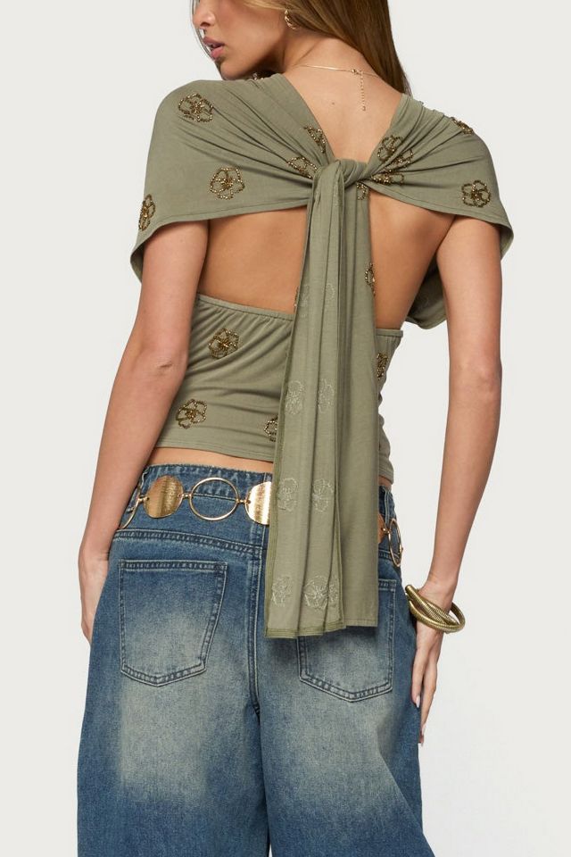 Edikted Ellora Beaded Flutter Tie Top #3