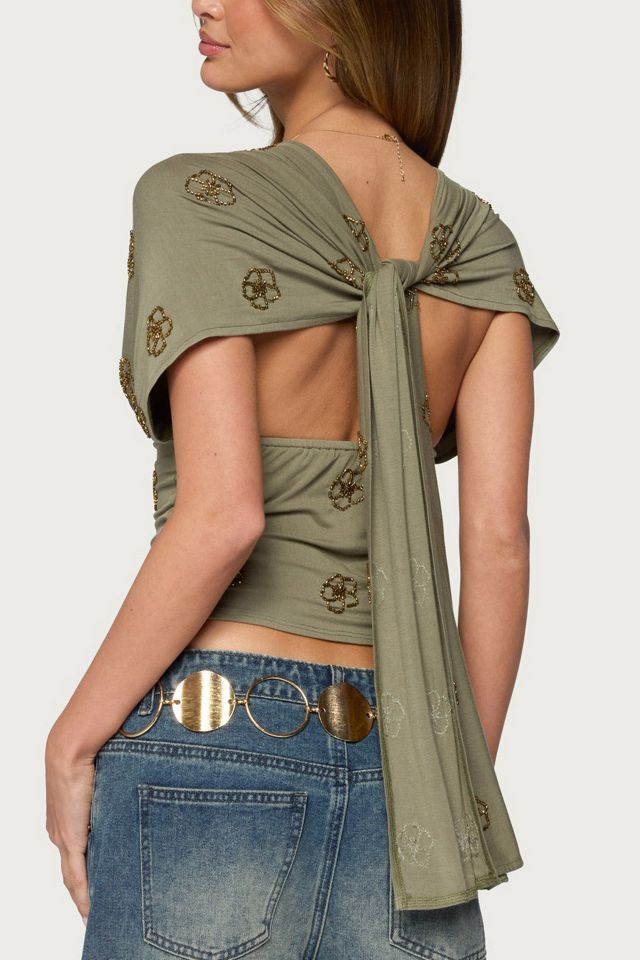 Edikted Ellora Beaded Flutter Tie Top #4