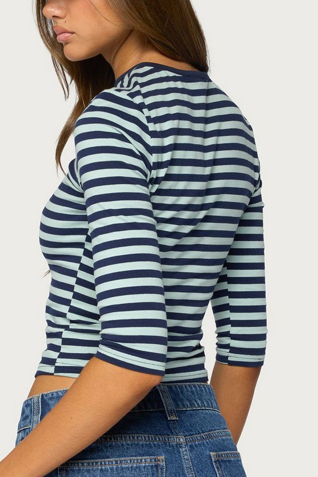 Edikted Esti Striped Three-Quarter Sleeve Top #4