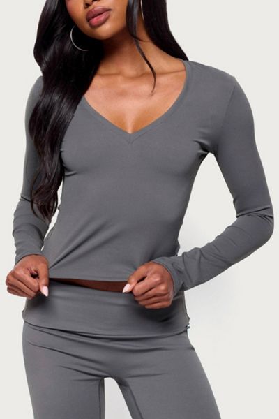 Edikted Ferne Long Sleeve V Neck Top