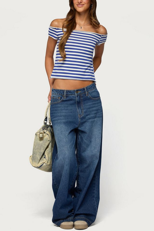Edikted French Terry Striped Off Shoulder Top #1