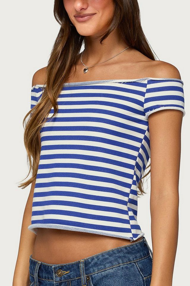 Edikted French Terry Striped Off Shoulder Top #2