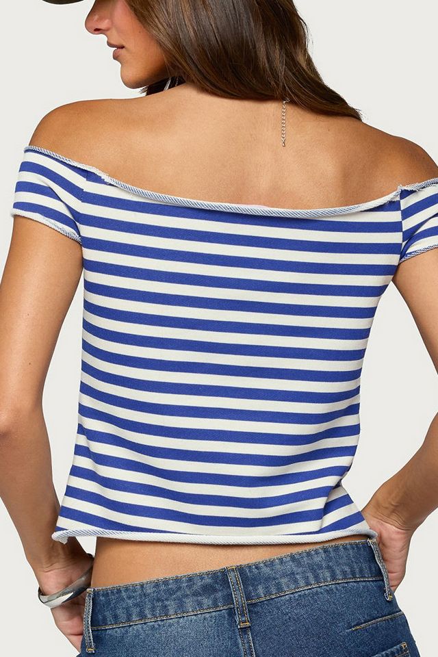 Edikted French Terry Striped Off Shoulder Top #4