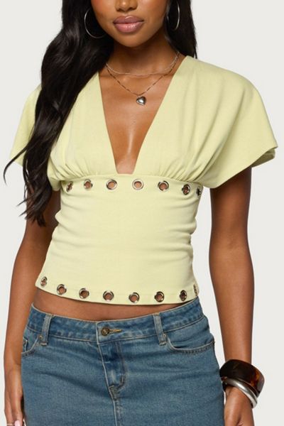 Edikted Isi Grommet Flutter Plunge Neck Top