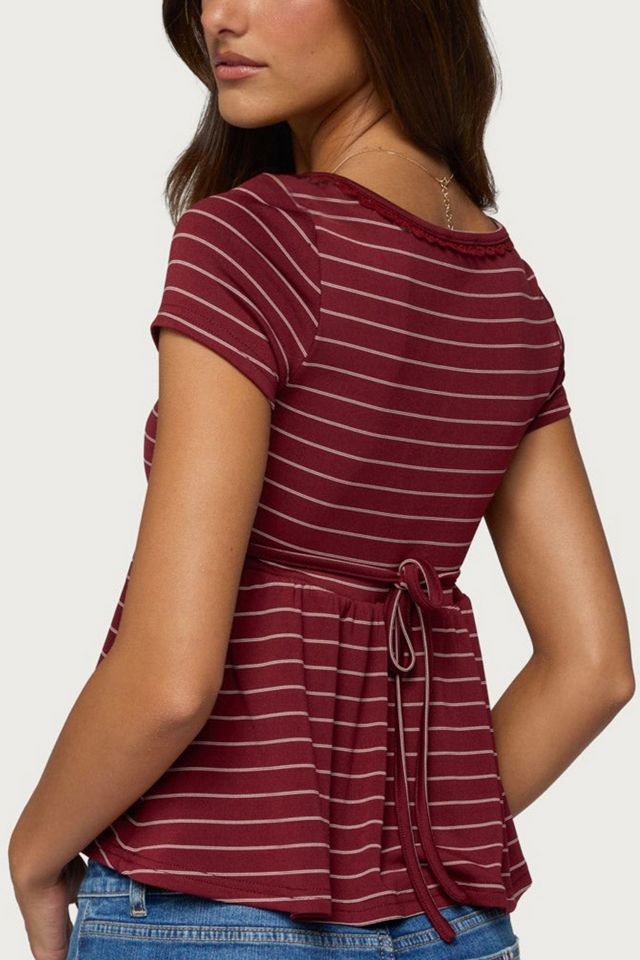 Edikted Jina Lacey Striped Babydoll Henley Top #4