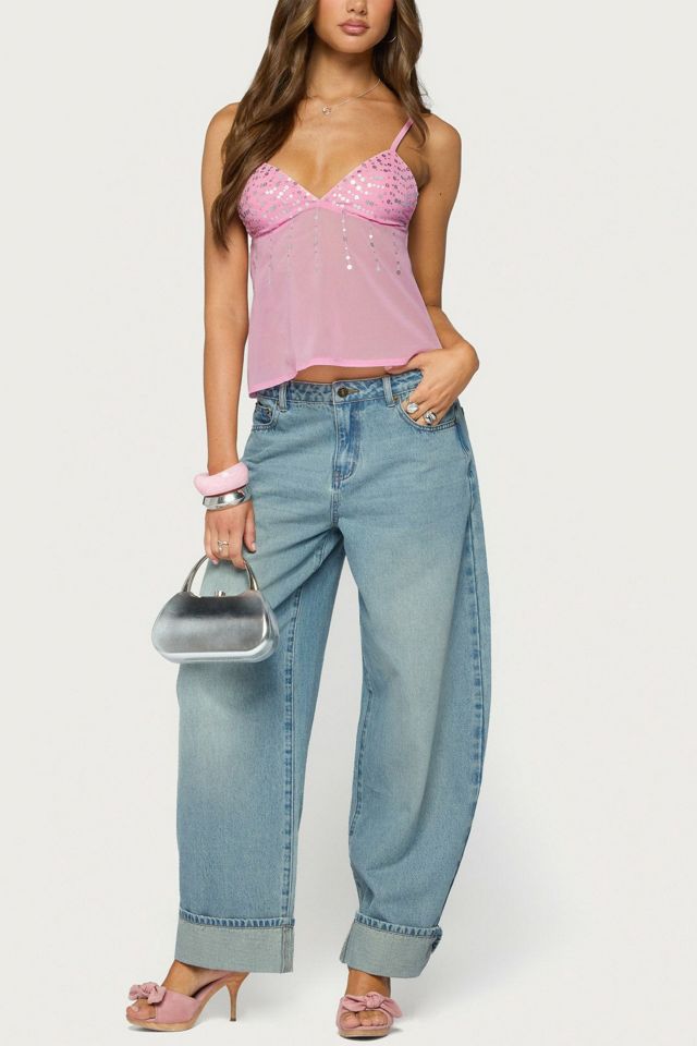 Edikted Klio Sequin Chiffon Babydoll Top #1