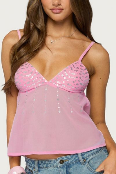Edikted Klio Sequin Chiffon Babydoll Top