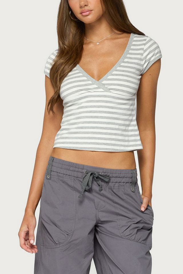 Edikted Laia Striped V Neck T Shirt #3