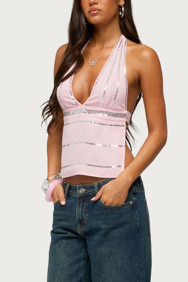 Edikted Roey Sequin Chiffon Backless Top #3