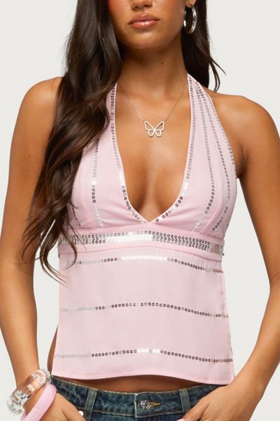 Edikted Roey Sequin Chiffon Backless Top