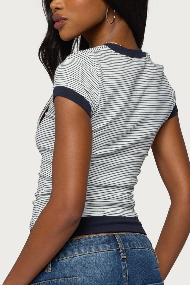 Edikted Regin Striped Ribbed Henley Top #4