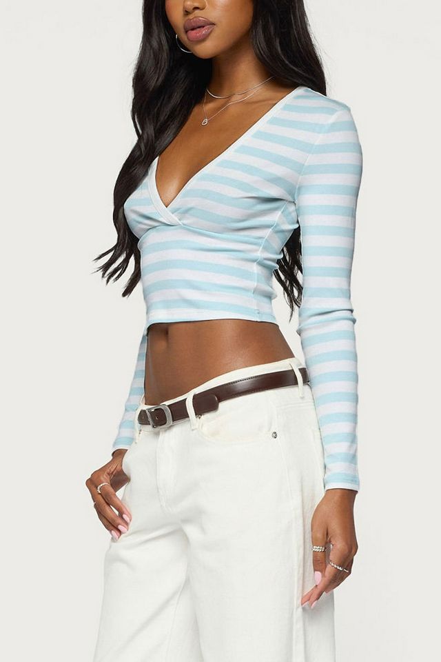 Edikted Phoebey Striped V Neck Top #3