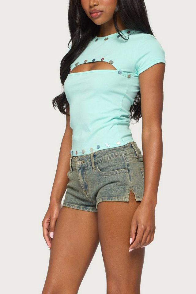 Edikted Suda Iridescent Button Cutout T Shirt #3