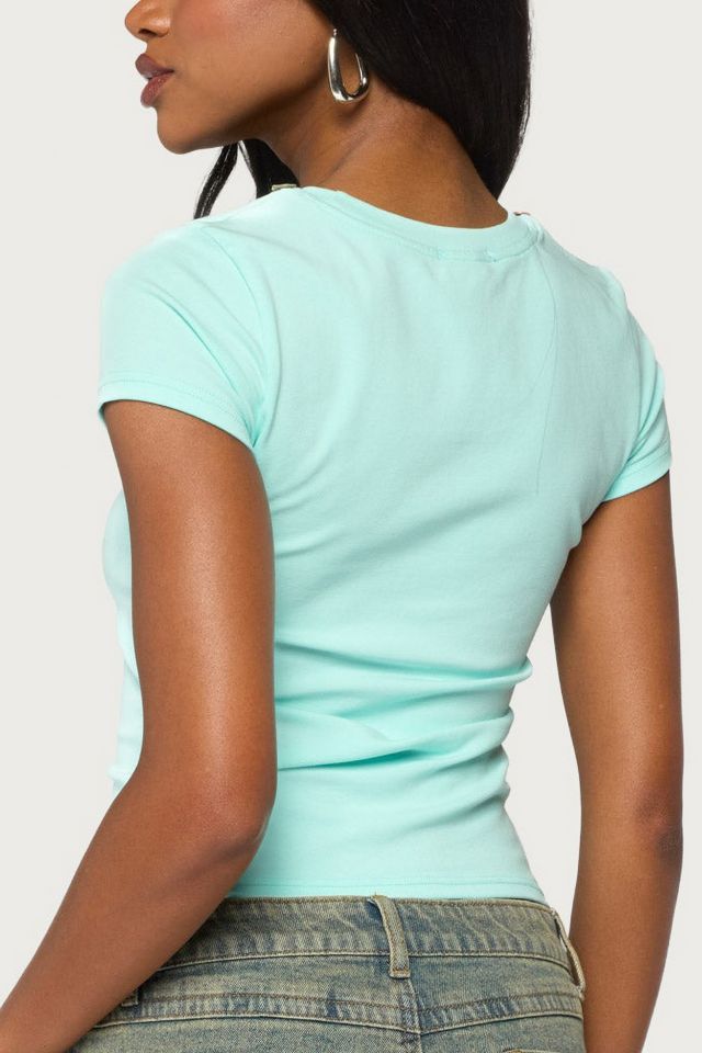 Edikted Suda Iridescent Button Cutout T Shirt #4