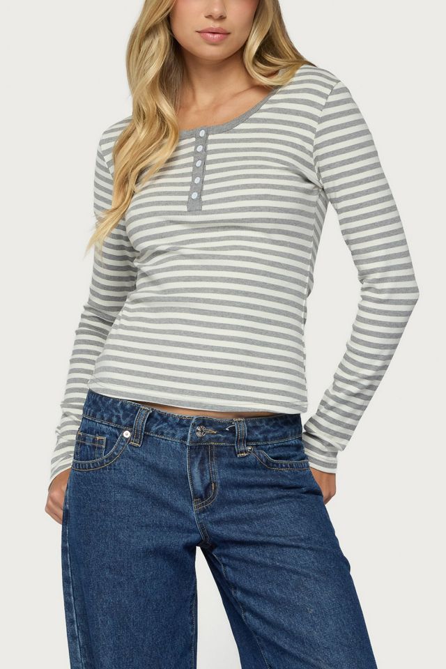 Edikted Roma Striped Henley Top #3