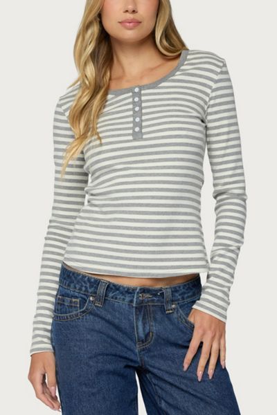 Edikted Roma Striped Henley Top