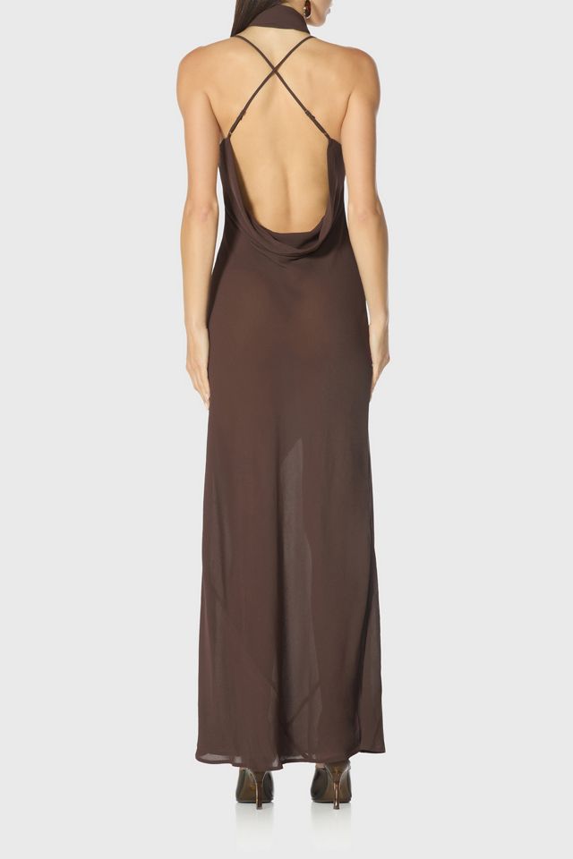 AFRM Cheryl Espresso Scarf Detail Open-Back Maxi Dress #1