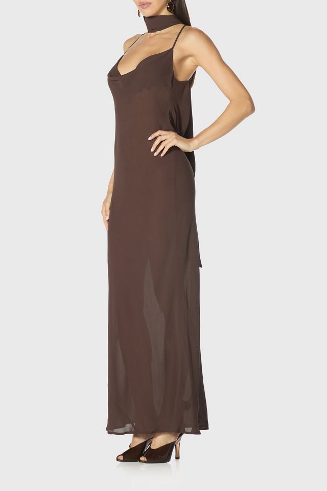 AFRM Cheryl Espresso Scarf Detail Open-Back Maxi Dress #2